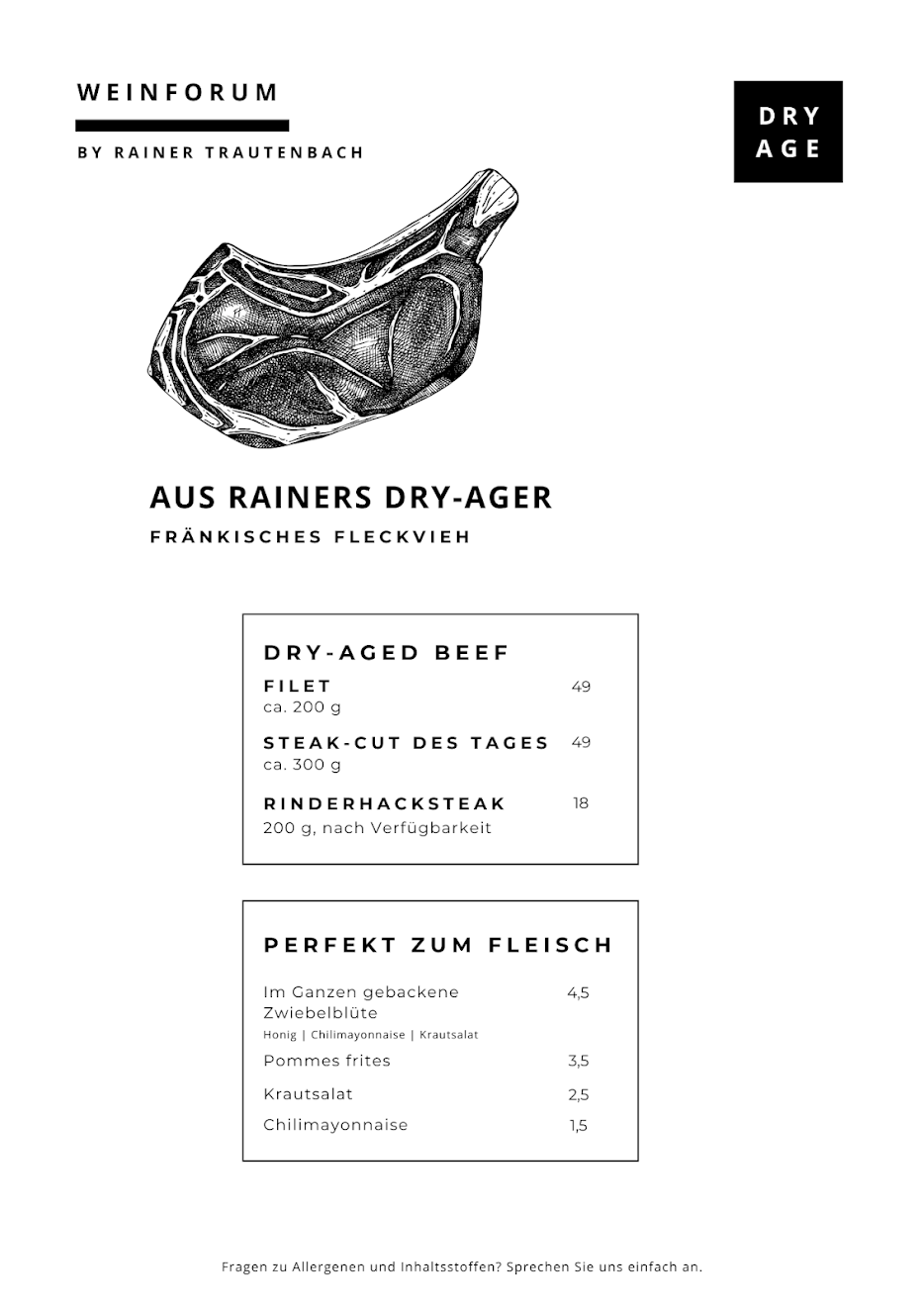 Speisekarte Dry Age – Weinforum Franken